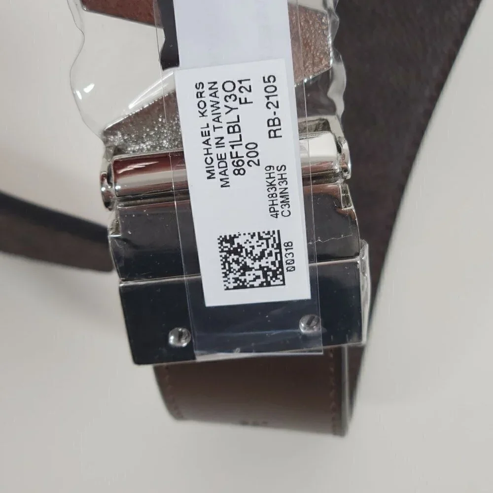 Michael Kors Signature Belt, Reversible Logo Brown/Plain Brown Size 34 or M